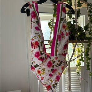 Nanette Lepore Pink and White Floral One Piece Swimsuit